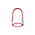 A drink bottle carry strap in vibrant red silicone, featuring metal clips for attachment and a rounded handle design.