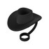 A drink bottle accessory featuring a black silicone cowboy hat straw cover with a loop attachment.