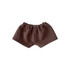 A pair of brown plush doll shorts with an elastic waistband. Simple design for dolls.