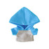 A plush doll raglan hoodie in blue and cream, featuring a large hood and short sleeves. It has a small brand logo.