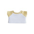 A plush doll raglan T-shirt in white and yellow, featuring short sleeves and a ribbed neckline.