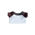 A plush doll raglan T-shirt in white with brown sleeves and a dark brown ribbed collar, featuring a logo.