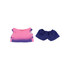 A pink and purple gradient top with a matching pair of navy shorts for 15–17cm dolls, featuring a logo.