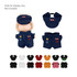 A racing suit set for 10cm dolls, featuring a blue outfit and visor. Includes various coloured shorts and visors.