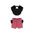 A black visor cap and pink shorts set for a 10cm plush doll, featuring black accents on the shorts.