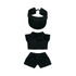 A black plush doll racing suit set featuring a visor, short-sleeved polo, and shorts, suitable for 15–17cm dolls.