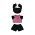 A pink and black racing suit set including a top, shorts, and a black visor for 15–17cm dolls.