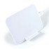 A wireless charger in white, featuring a rectangular design with a attached cable.