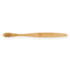 A bamboo toothbrush featuring a sleek design, with a logo engraved on the handle.