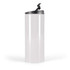 A drink bottle in a sleek white design with a black lid and spout. Features a logo on the side.