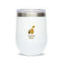 A reusable coffee cup in white with a silver lid, featuring the logo "Cocoa Bliss."