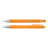 An orange plastic pen with a silver clip and tip, accompanied by another similar pen.