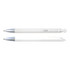 A set of white plastic pens with silver accents, featuring a clip and a smooth design.