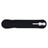 A plastic pen in a sleek, black design with a white writing tip.