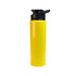 A drink bottle in bright yellow with a black free flow lid. The design features a smooth, glossy finish.