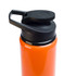 A drink bottle in vibrant orange with a black free flow lid and a handle for easy carrying.