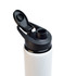 A drink bottle with a sleek white body and a black free flow lid. The lid features a flip top for easy access.
