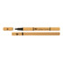 A cardboard pen with a black tip and cap, featuring a logo and a recyclable symbol.