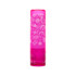 A lip balm stick in a vibrant pink tube featuring white illustrations of various candies and desserts.