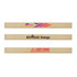 Three wooden carpenters' pencils in a natural finish with various logos printed in different colors.