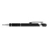 A black Aluminium pen featuring silver accents and a textured grip. Includes a clip and branding.