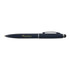 A metal pen featuring a sleek black design with a silver clip and a stylus tip, branded with gold lettering.