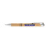 A brown biodegradable pen with a silver trim, featuring a logo on the barrel.