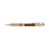 A pen featuring a brown paper barrel and silver accents, with a logo on the side.