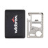 A Bionic Multi Tool with a stainless steel finish placed next to a black pouch, featuring a logo.