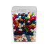 A clear dispenser filled with assorted color mini jelly beans, featuring vibrant hues of blue, red, yellow, and green.