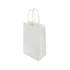 A small white paper bag with twisted handles and a plain design, featuring a branding logo.