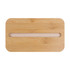 A bamboo lunch box lid featuring a phone holder slot. The lid has a smooth, natural finish.