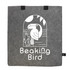 A grey tote bag made of RPET felt features a graphic of a bird and has two black handles, along with a logo.