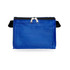 A blue zippered pouch with a handle, featuring a plain front for branding or personalisation.