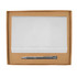 A cardboard gift set featuring a notebook with a sleek white cover and an elegant silver pen.