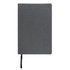 A recycled leather notebook featuring a soft cover in a dark gray tone, with a ribbon marker.