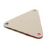 A triangular sticky notes holder in natural color with blue, pink, and green accent dots on the corners.