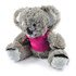 A plush koala toy with a fluffy gray body and a bright pink shirt, designed for fun and games.