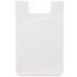A white phone wallet with a textured finish and a curved pocket design, featuring a small logo.