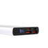 A sleek silver power bank with multiple ports, including USB and USB-C, displaying a battery percentage of 91%.