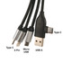 A charging cable featuring Type C, 8 Pin, Micro USB, and USB A connectors, with a black braided design.