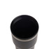 A drink bottle with a sleek black exterior and a stainless steel rim, featuring a wide opening and a smooth interior.