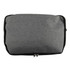 A grey cooler bag with a zippered closure, featuring a simple design and a logo.