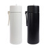 A set of two insulated tumblers, one in white and one in black, featuring flip-top lids and carrying straps.