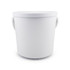 A white plastic bucket with a lid and two handles for easy carrying.