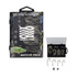A fishing tackle kit in a black box containing hooks and weights, featuring a logo and a fish design.