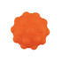 An orange rubber ball with a textured surface, featuring rounded protrusions all over. It has a logo on it.