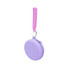 A round silicone pouch in lavender with a pink strap, featuring a zipper and a metal ring for attachment.