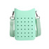 A mint green silicone phone bag with holes and adjustable straps, featuring a simple, minimalist design.