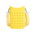 A yellow silicone phone bag with holes, featuring a shoulder strap and clips.